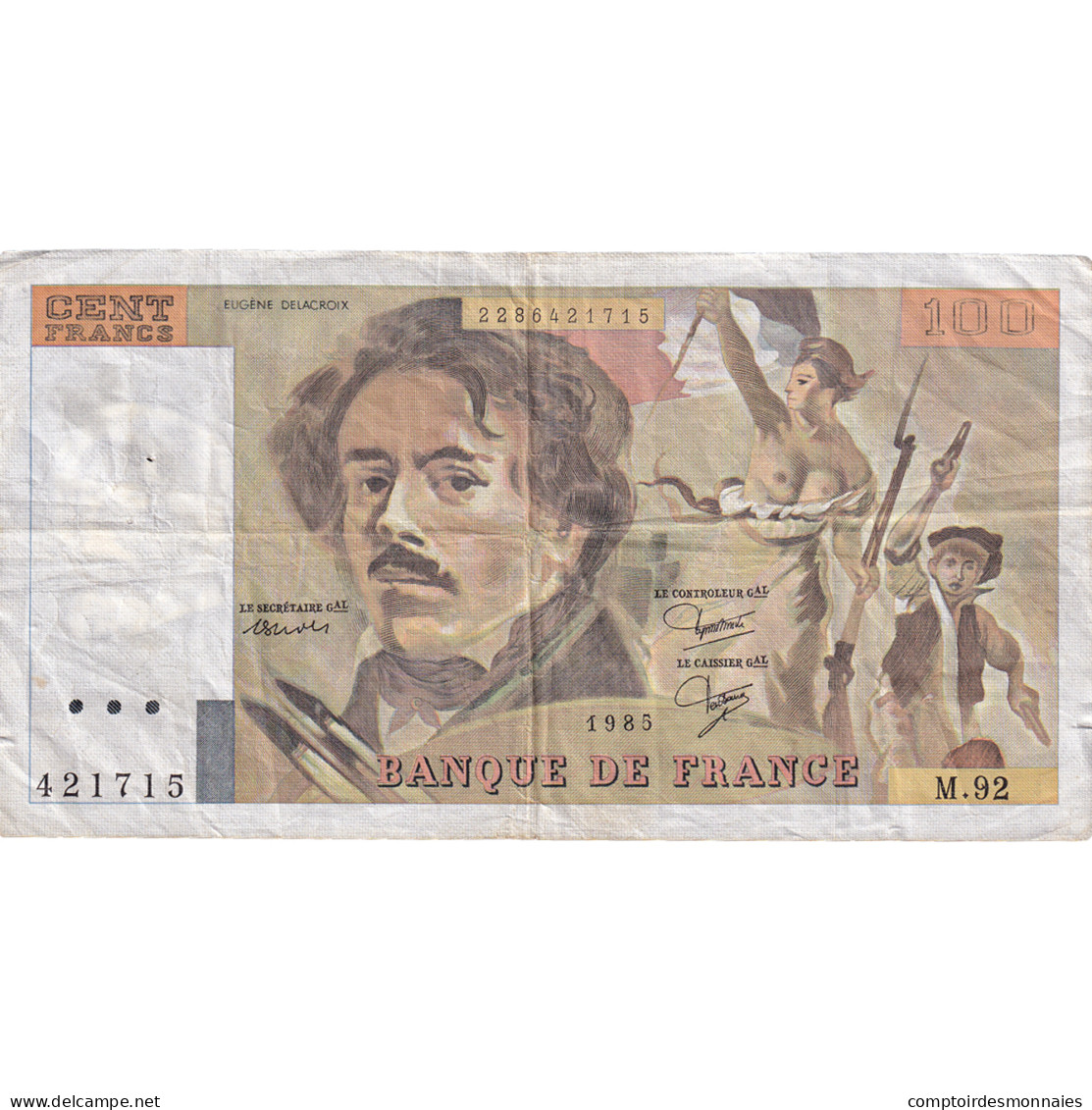 France, 100 Francs, Delacroix, 1985, M.92, TB+, Fayette:69.10, KM:154b - 100 F 1978-1995 ''Delacroix''