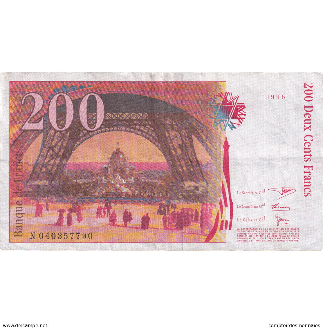 France, 200 Francs, Eiffel, 1996, N.040, TTB+, Fayette:75.3a, KM:159b - 200 F 1995-1999 ''Eiffel''