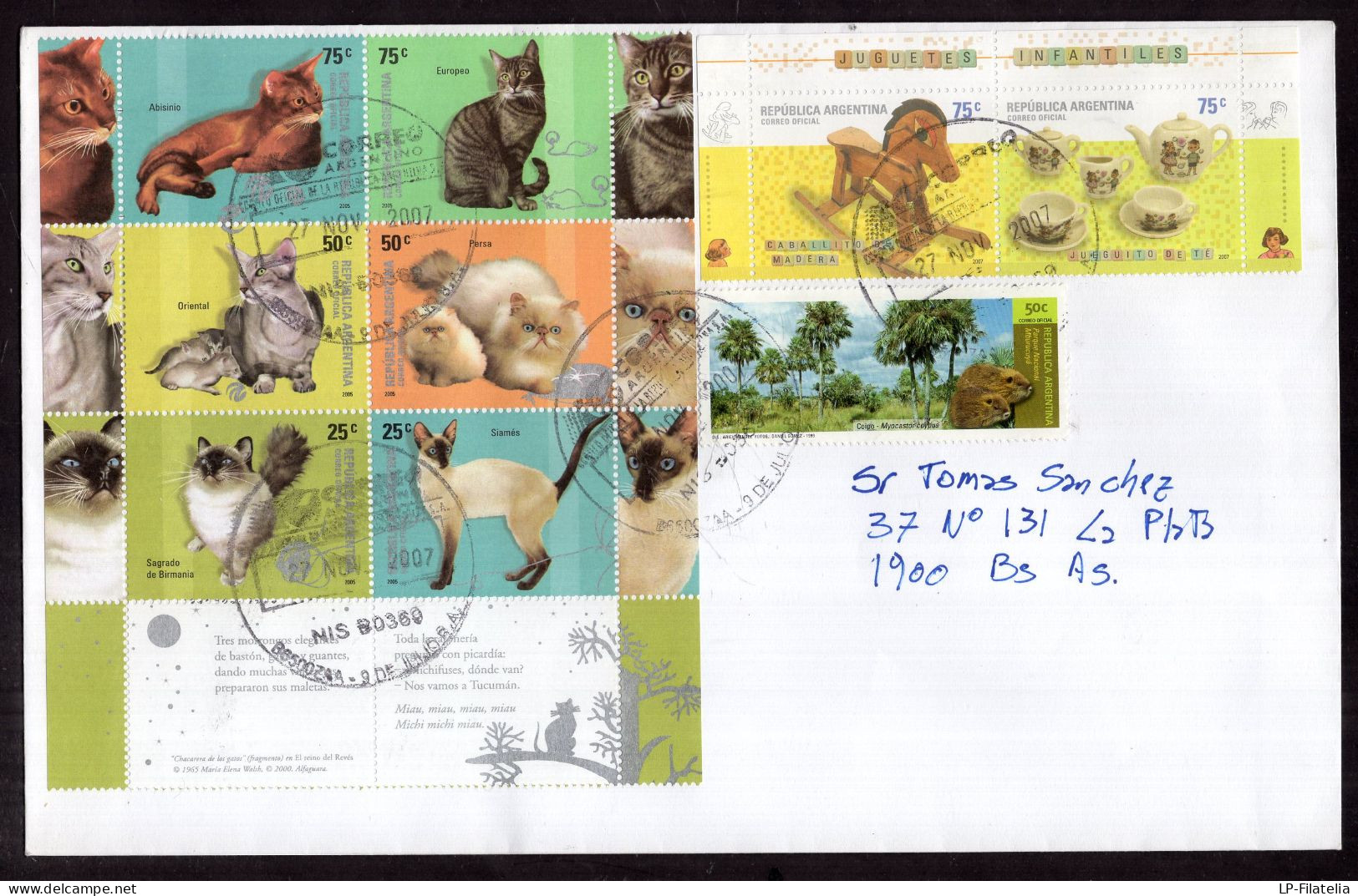 Argentina - 2005/07/08 - 4 Philatelic Envelope - Cats - Diverse Stamps - Lettres & Documents