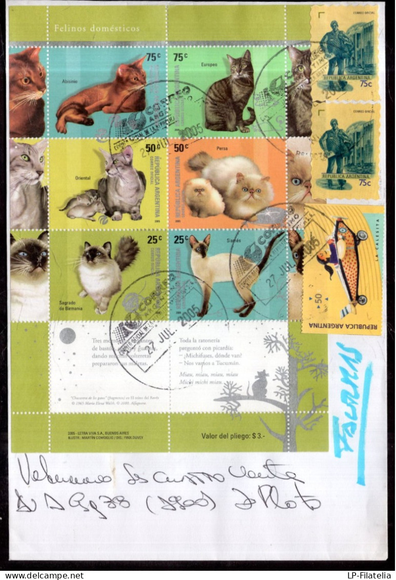 Argentina - 2005/07/08 - 4 Philatelic Envelope - Cats - Diverse Stamps - Brieven En Documenten