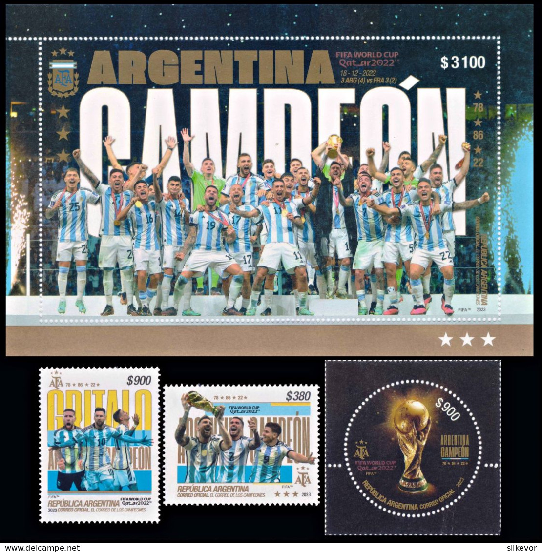 ARGENTINA/STAMPS, 2023 -SOCCER – WORLD CHAMPIONSHIP “QATAR 2022”  SHEET + SET OF 3 VALUES-MNH - 2022 – Qatar