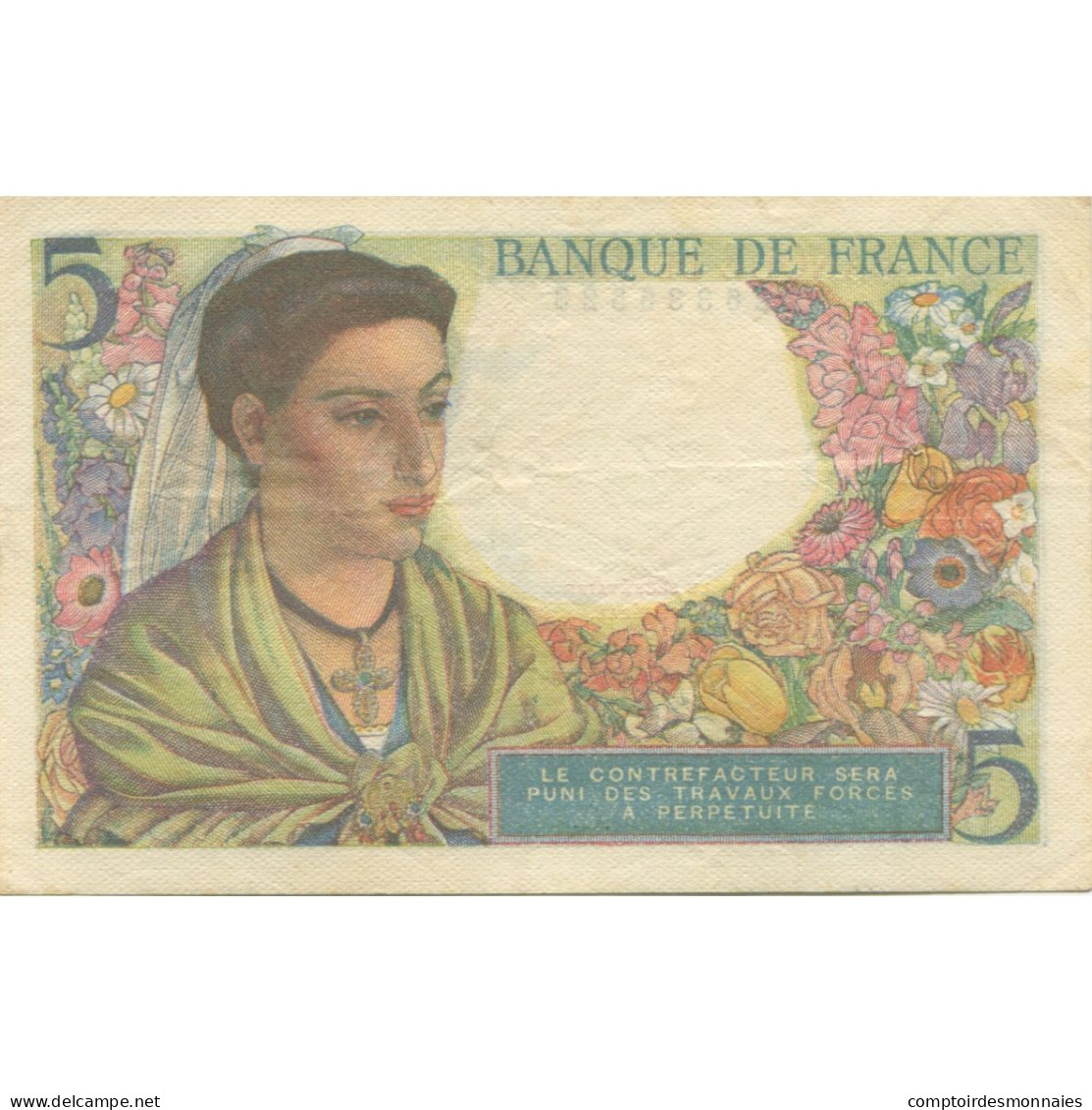 France, 5 Francs, Berger, 1943, 1943-08-05, TTB+, Fayette:5.3, KM:98a - 5 F 1943-1947 ''Berger''