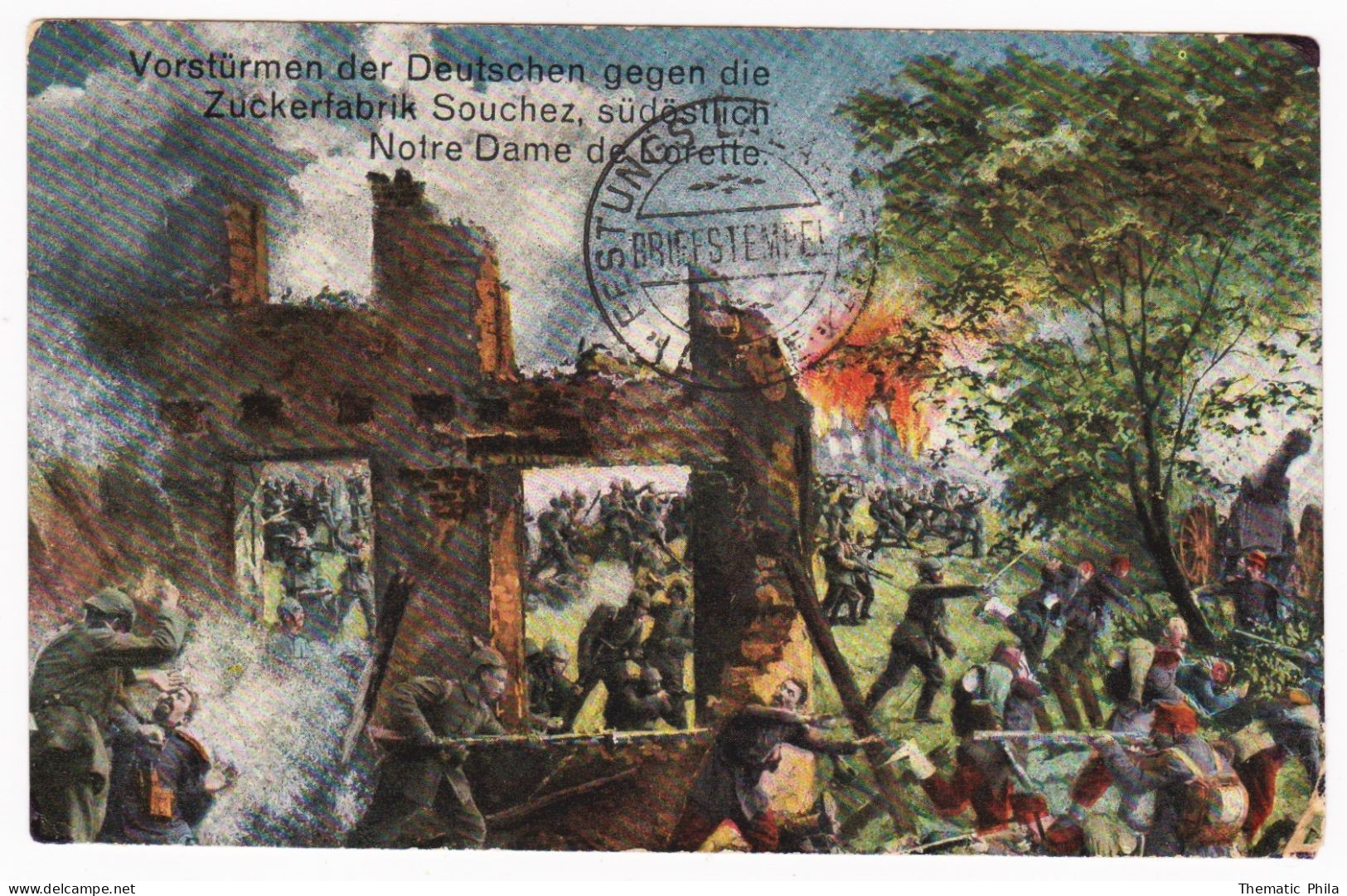 France 1916 Lille Feldpost Card Vorsturmen Der Deutschen Gegen Sudostlich Notre Dame De Lorette Cannon Artillery Guerre - Other & Unclassified