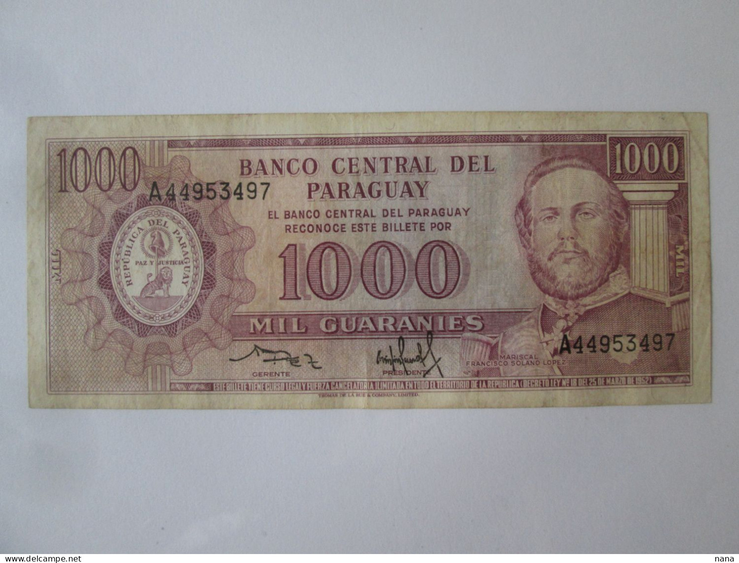 Paraguay 1000 Guaranies 1982 Pick 207 Banknote See Pictures - Paraguay