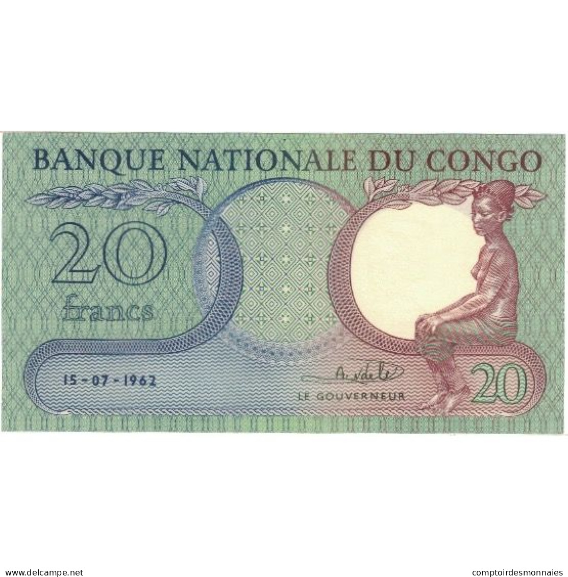 Billet, Congo Democratic Republic, 20 Francs, 1962, 1962-05-15, KM:4a, NEUF - Demokratische Republik Kongo & Zaire