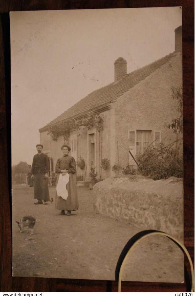 Carte Photo 1900's Famille Fermiers Et Leur Chien CPA Ak Animée Tirage Print Ferme - Honden