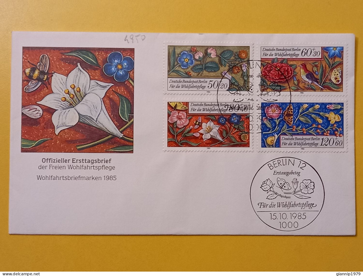 1985 FDC BUSTA  PRIMO GIORNO FIRST DAY COVER  GERMANIA GERMANY BERLIN DEUTSCHE FLOWERS OBLITERE' - 1981-1990