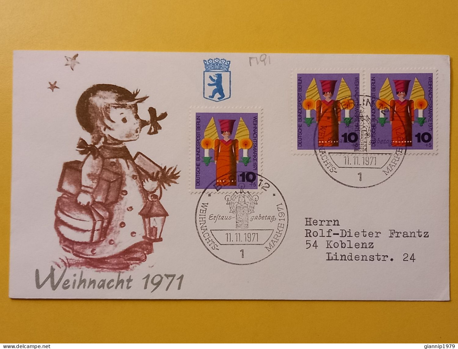 1971 FDC BUSTA  PRIMO GIORNO FIRST DAY COVER  GERMANIA GERMANY BERLIN DEUTSCHE CHRISTMAS  OBLITERE' - 1971-1980