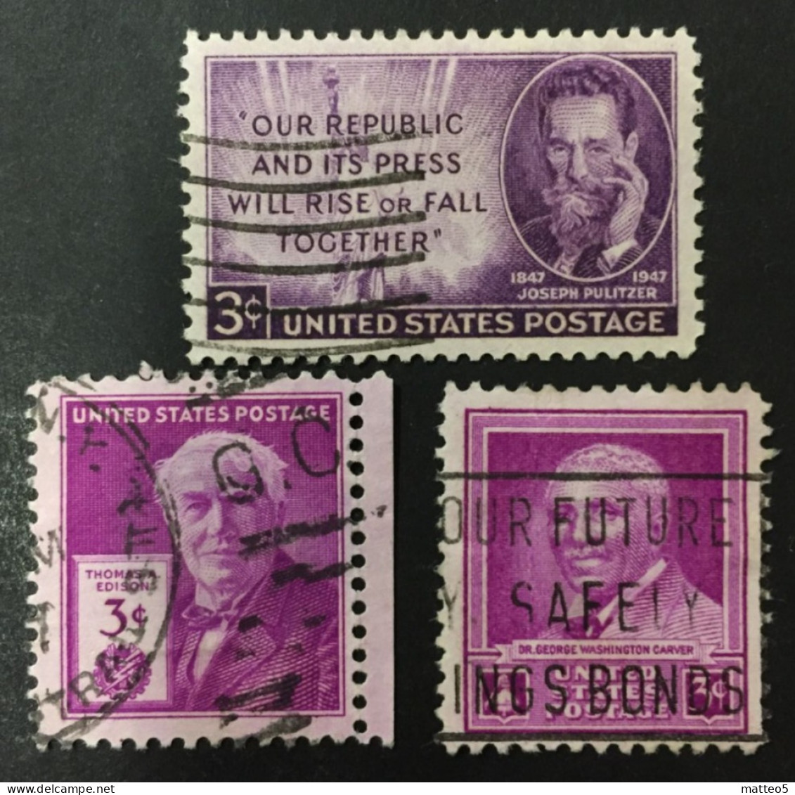 1947 United States - Thomas A. Edison, Dr. George Washington Carver, Josep Pulitzer - Used - Used Stamps
