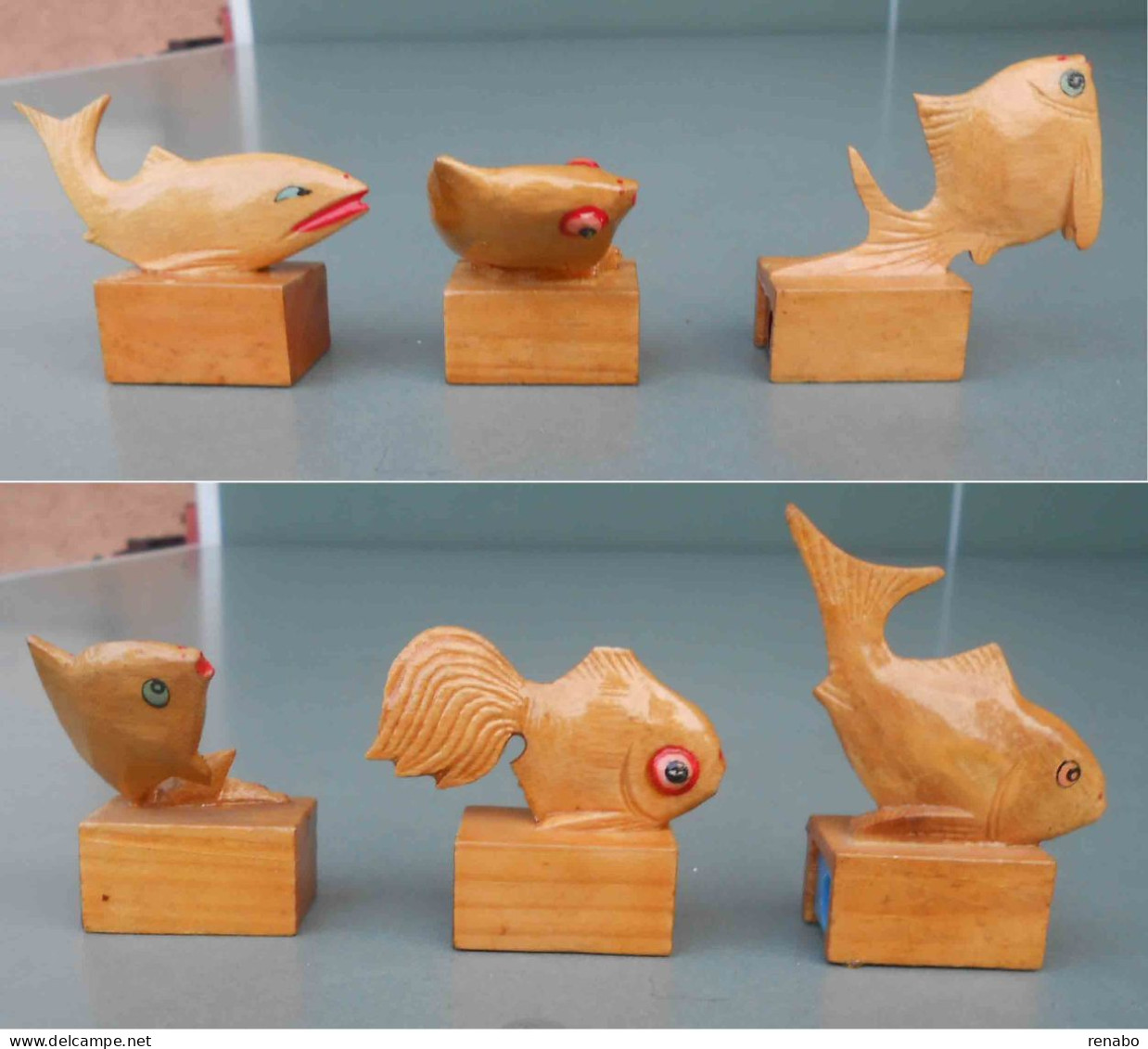 6 Pesci In Legno, 6 Wooden Fish, Vintage China. Temperamatite, Pencil-sharpener, Taille Crayon, Anspitzer. Never Used - Vissen