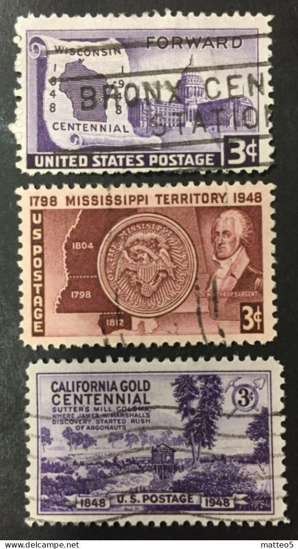 1947 United States - Statehood Wisconsin, California, Mississippi - Used - Used Stamps