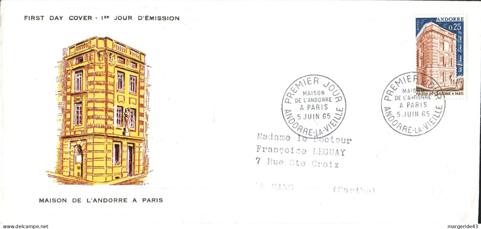 ANDORRE LETTRE FDC POUR LA FRANCE 1965 - Lettres & Documents