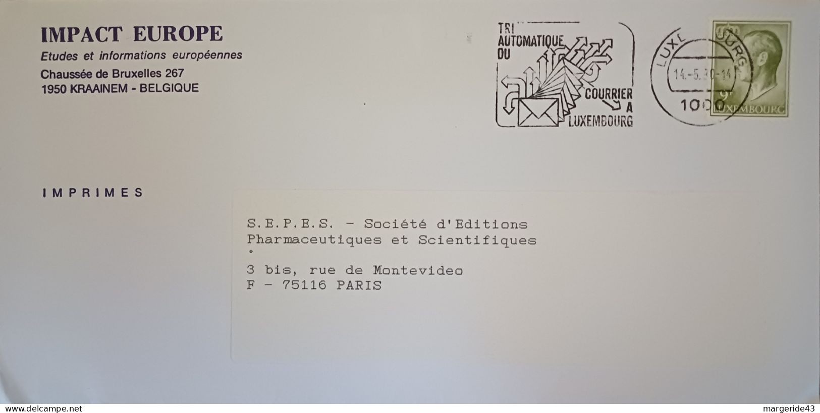 LUXEMBOURG SEUL SUR LETTRE POUR LA FRANCE 1980 - Cartas & Documentos
