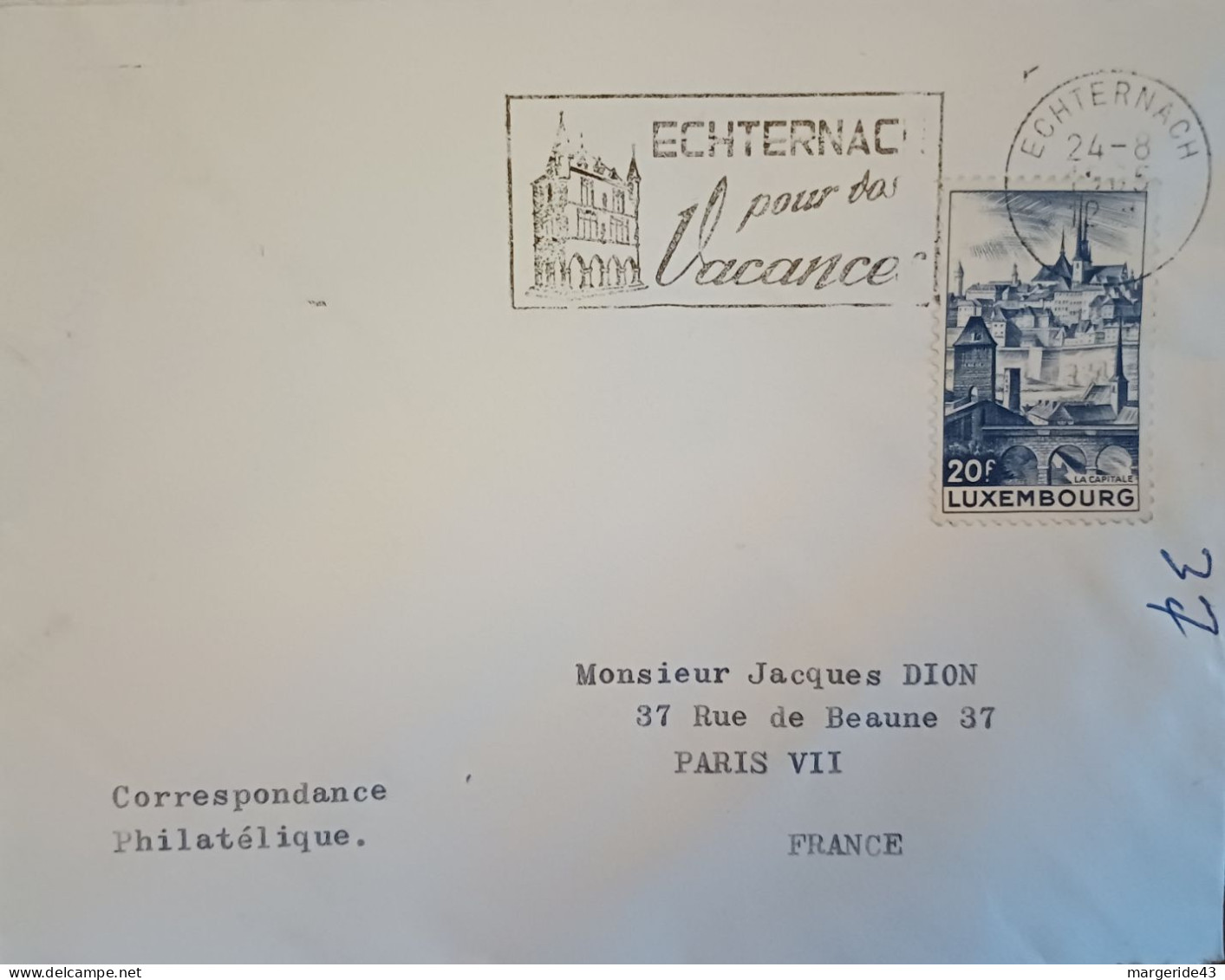 LUXEMBOURG SEUL SUR LETTRE POUR LA FRANCE 1965 - Briefe U. Dokumente