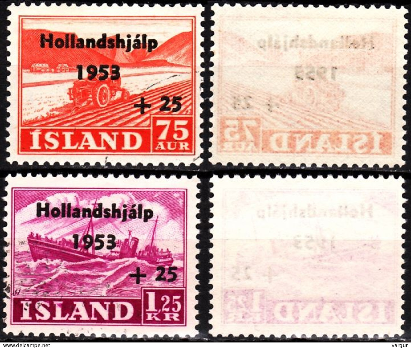 ICELAND / ISLAND 1953 Aid For Victims Of Flood In Holland. Overprints. Complete Set, Used - Accidents & Road Safety