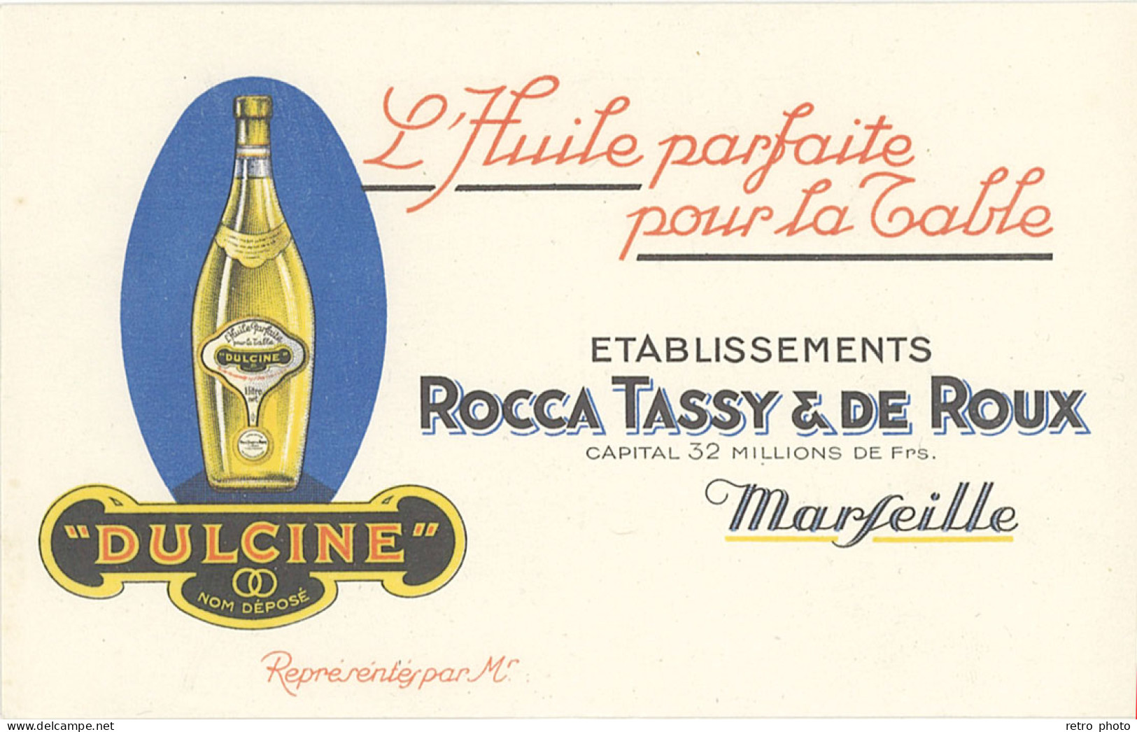 TB Huile «  Dulcine « , Ets Rocca Tassy & De Roux, Marseille - Advertising