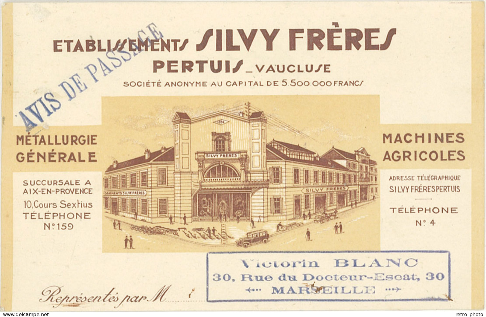 B Etablissements Silvy Frères, Pertuis, Vaucluse - Advertising