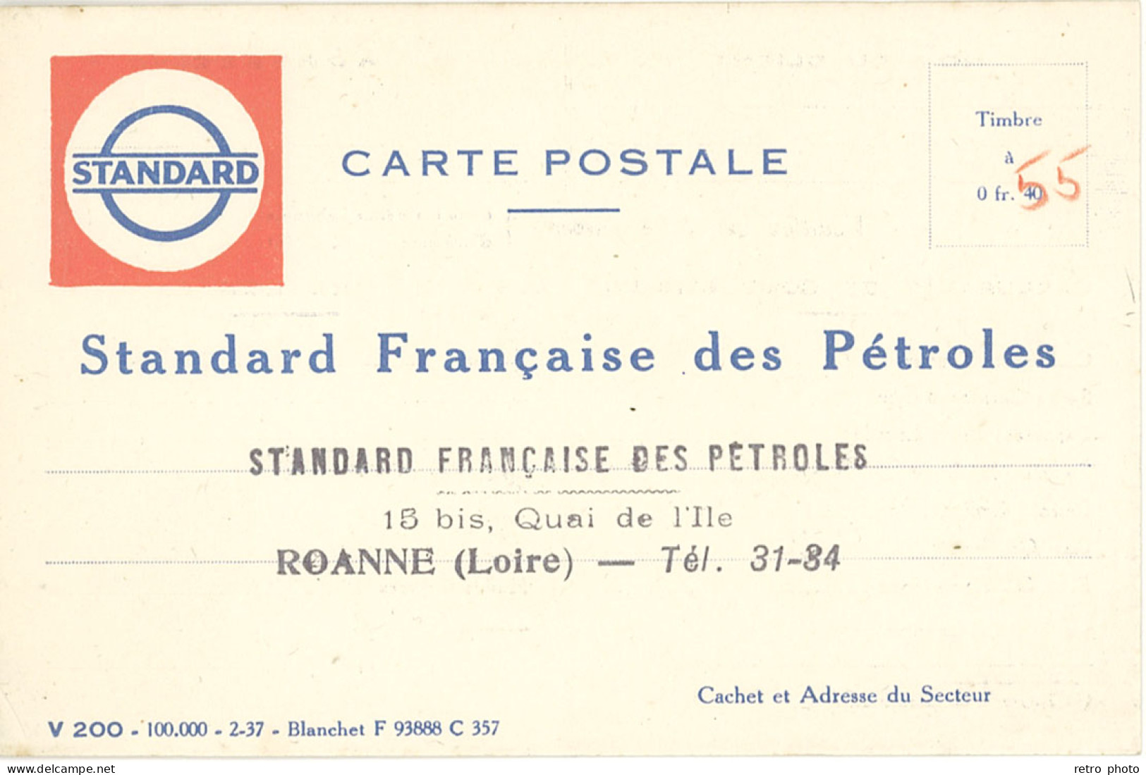 B Standard Française Des Pétroles, Tampon à Roanne, Loire - Advertising