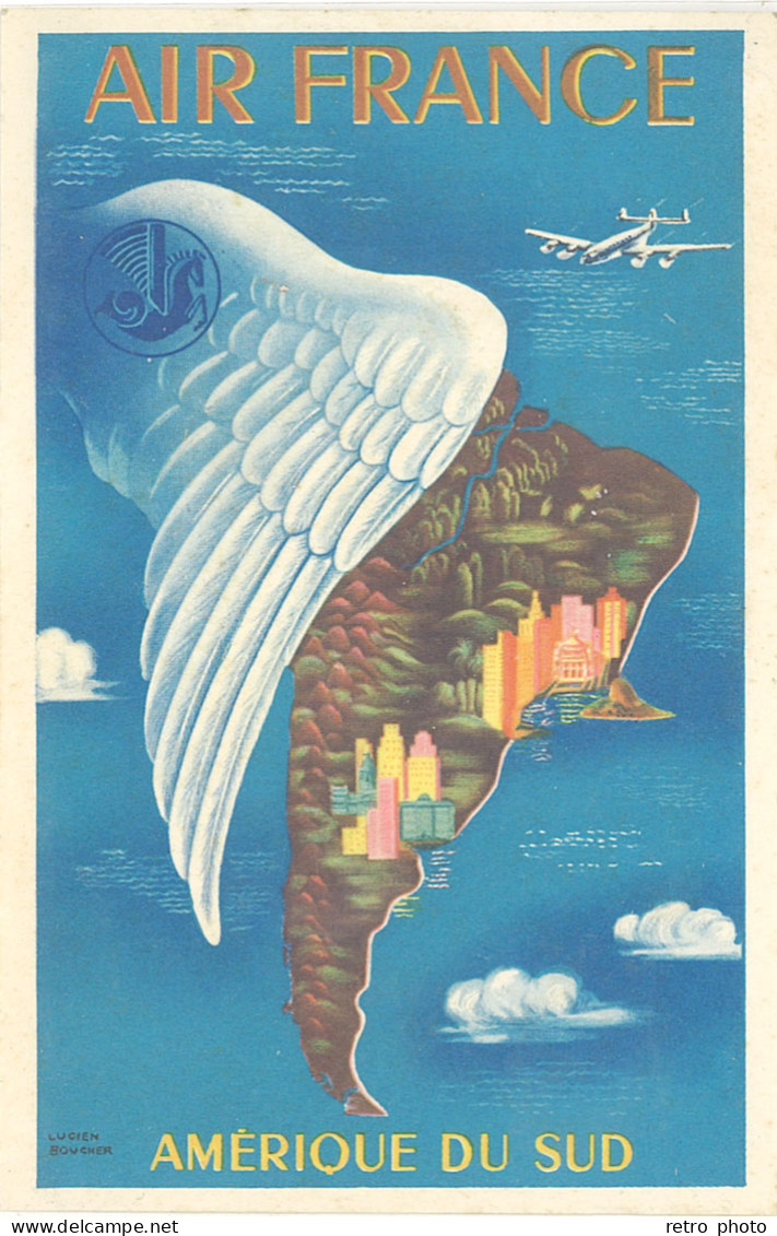 B Air France Amérique Du Sud, Signée L. Boucher - Publicidad