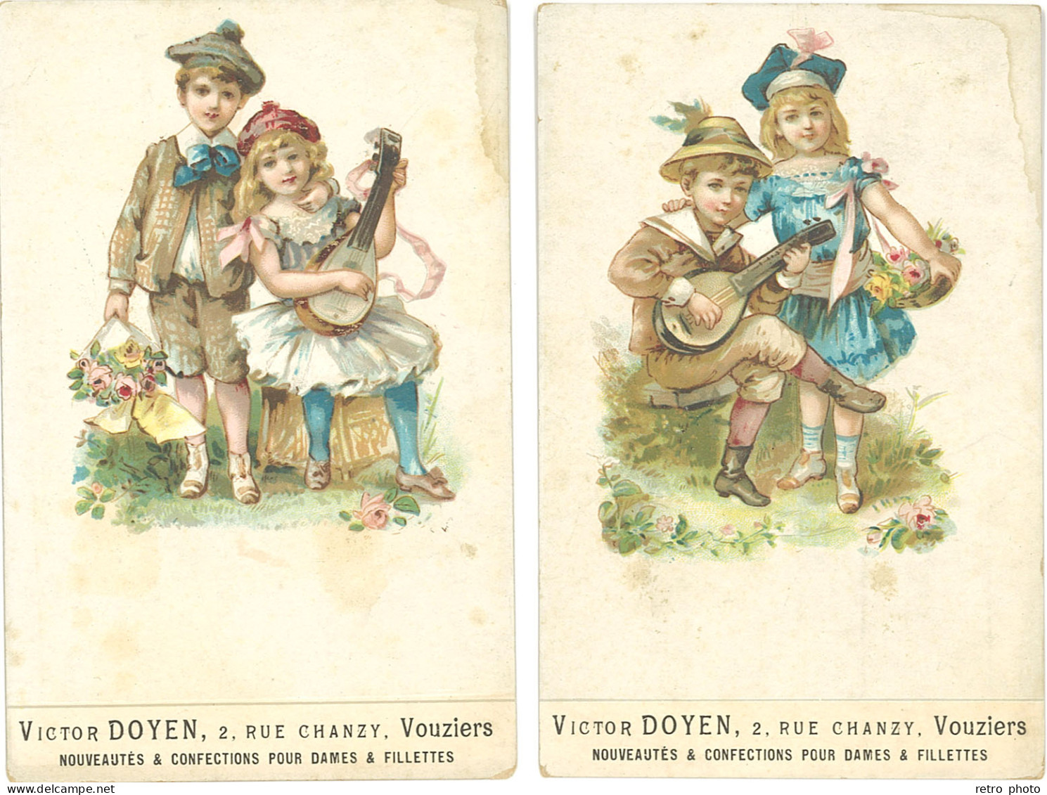 B/LD 2 CPA Victor Doyen, Vouziers - Enfants à La Mandoline - Werbepostkarten