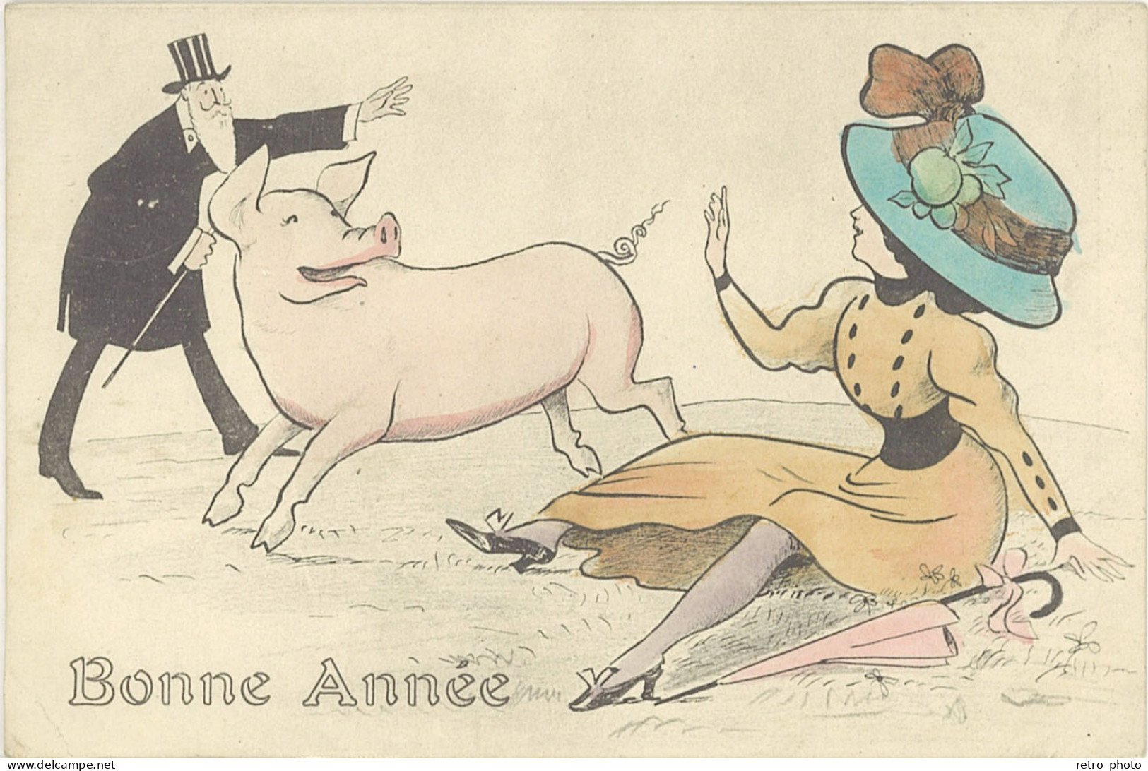B Bonne Année, Cochons & Femme Au Grand Chapeau - Other & Unclassified