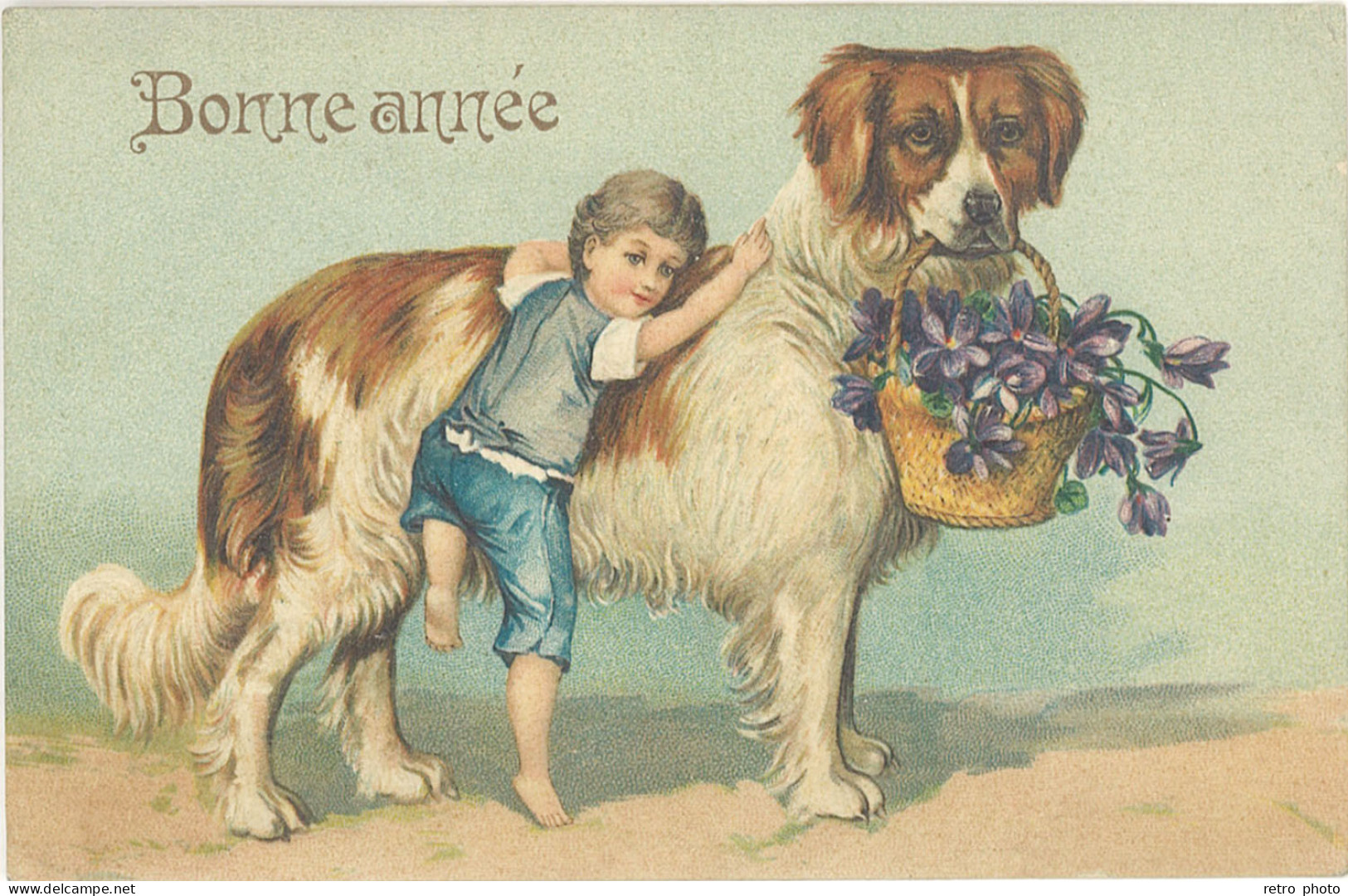 B Bonne Année, Enfant & Chien Saint-Bernard - New Year