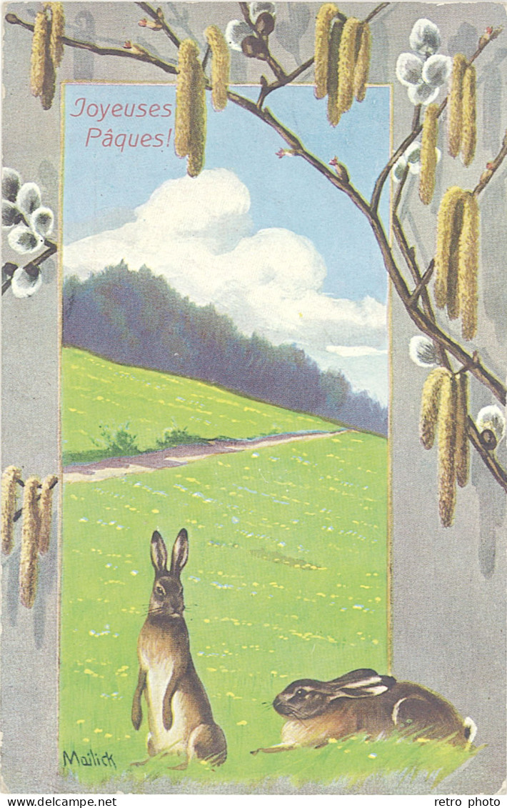 B Joyeuses Pâques ! Lapins, Signée Mailick - Pasqua