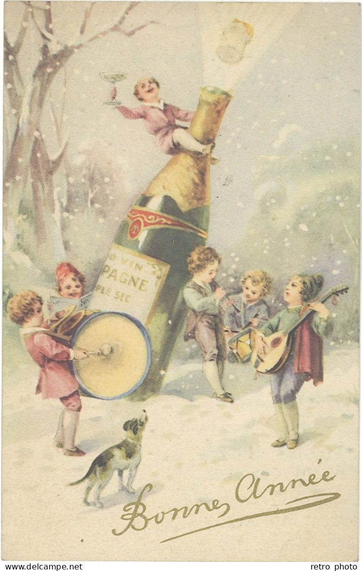 TB Bonne Année, Enfants Sous La Neige & Champagne - New Year