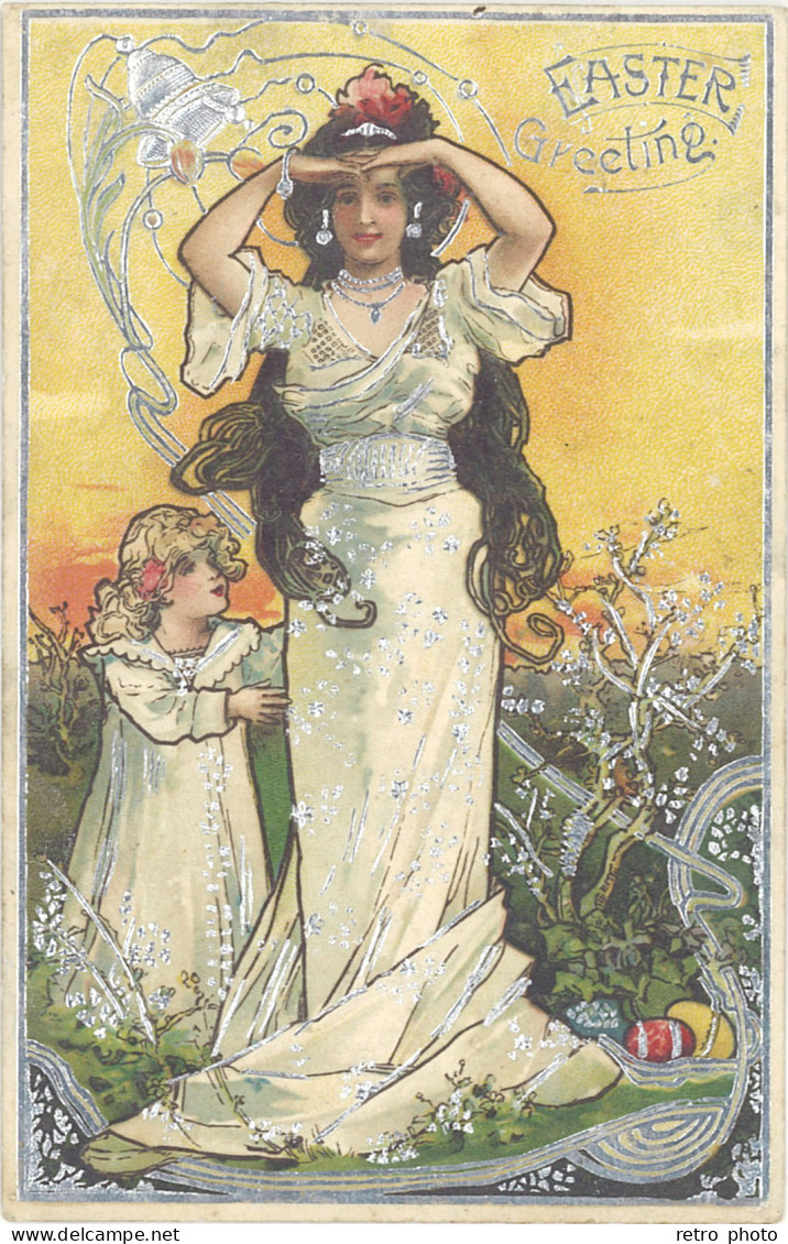 B Femme Période Art Nouveau « Easter Greeting » - Autres & Non Classés
