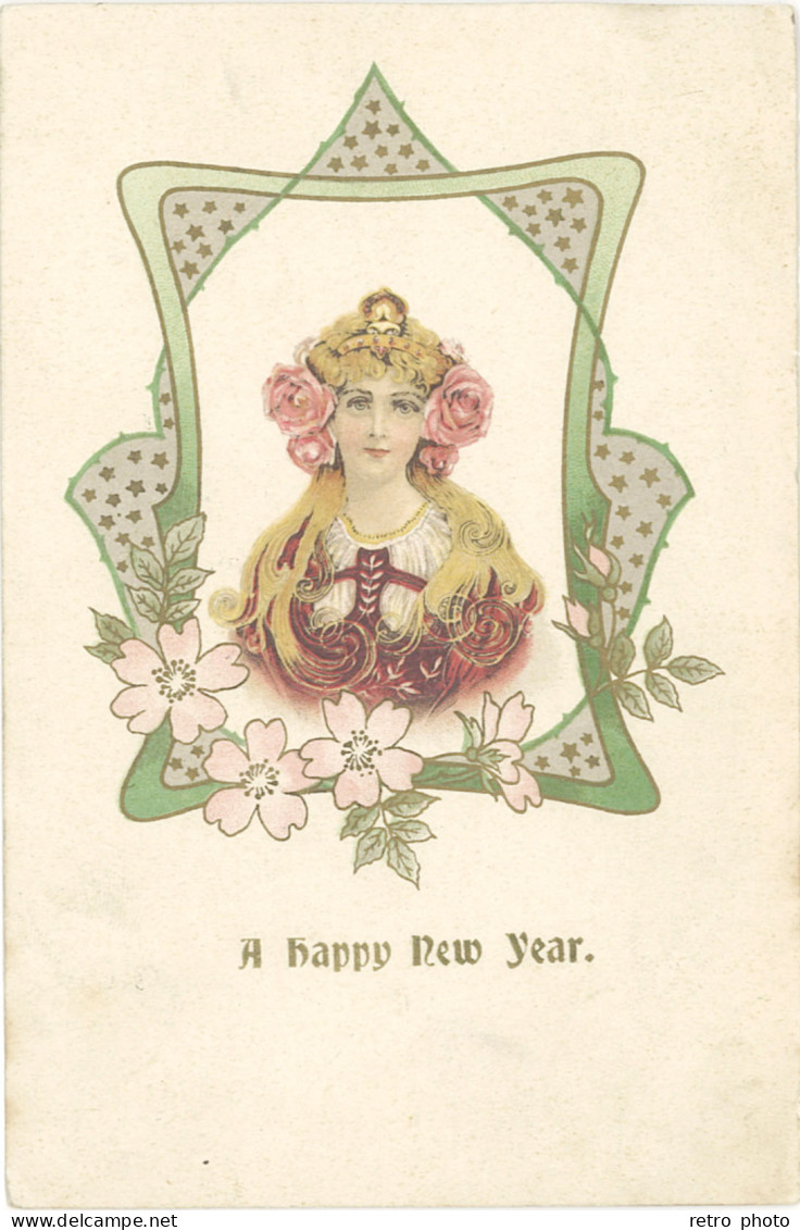 LD Femme Période Art Nouveau « A Happy New Year » - Other & Unclassified