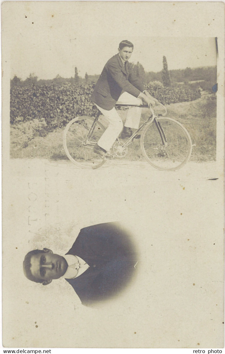 B Carte-photo – Jeune Homme à Vélo, Montage - Other & Unclassified