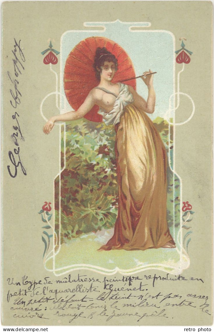 B Aquarelliste Guénet (?), Femme Mûlatresse, Art Nouveau - Otros & Sin Clasificación