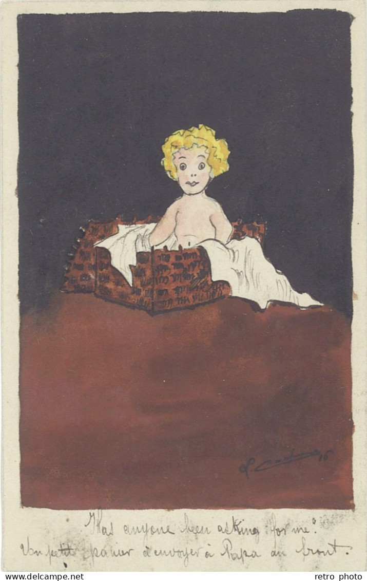 TB Dessinée Main - Enfant Dans Panier, 1916 - 1900-1949