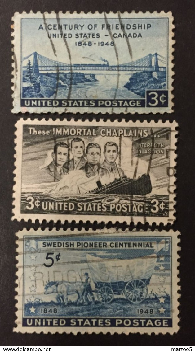 1948 United States - Four Chaplains, Swedish Pioneer, United States-Canada Friendship - Used - Used Stamps