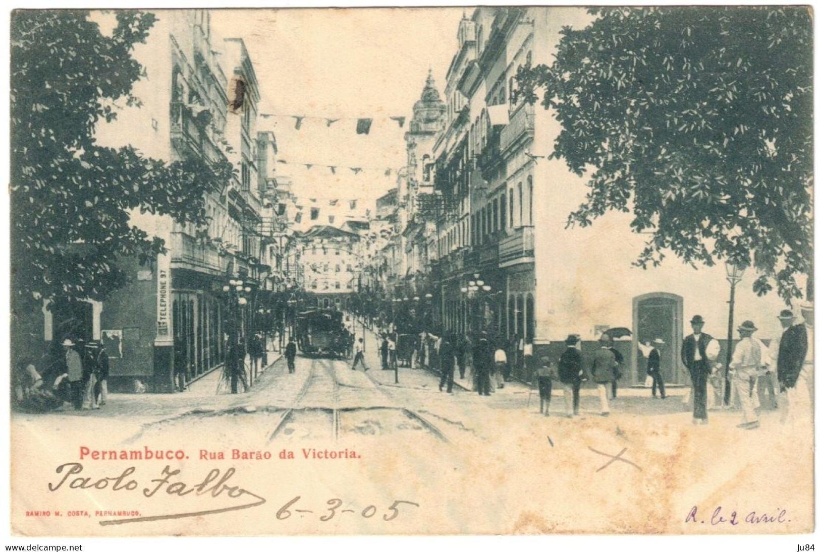 Brésil - Pernambuco - Rua Barao Da Victoria - Carte Postale Taxée En Arrivée Pour Kusun (Algérie) - El Biar - 1905 - Covers & Documents