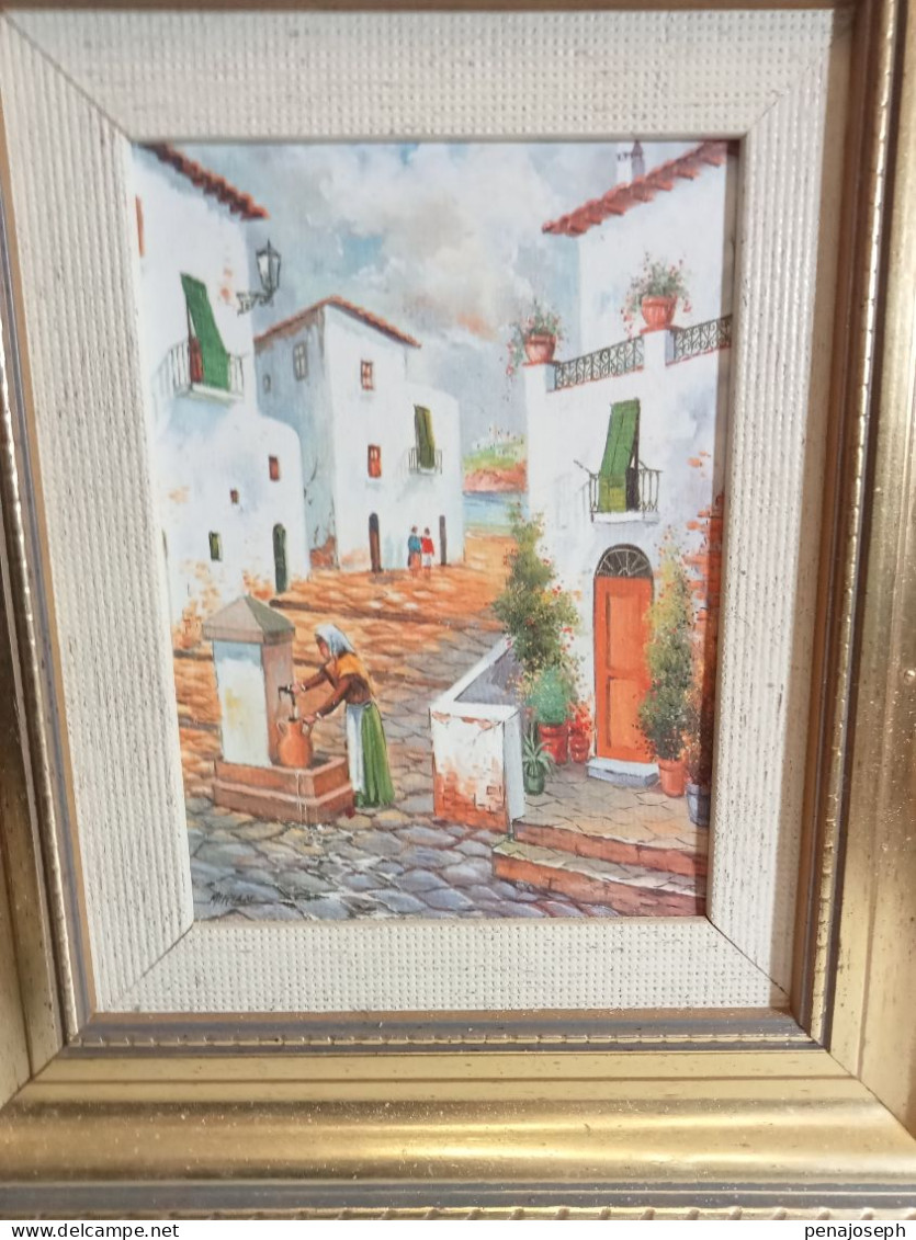 Tableau Ancien Peinture à Huile Art Oriantal 26 Cm X 31 Cm - Olii