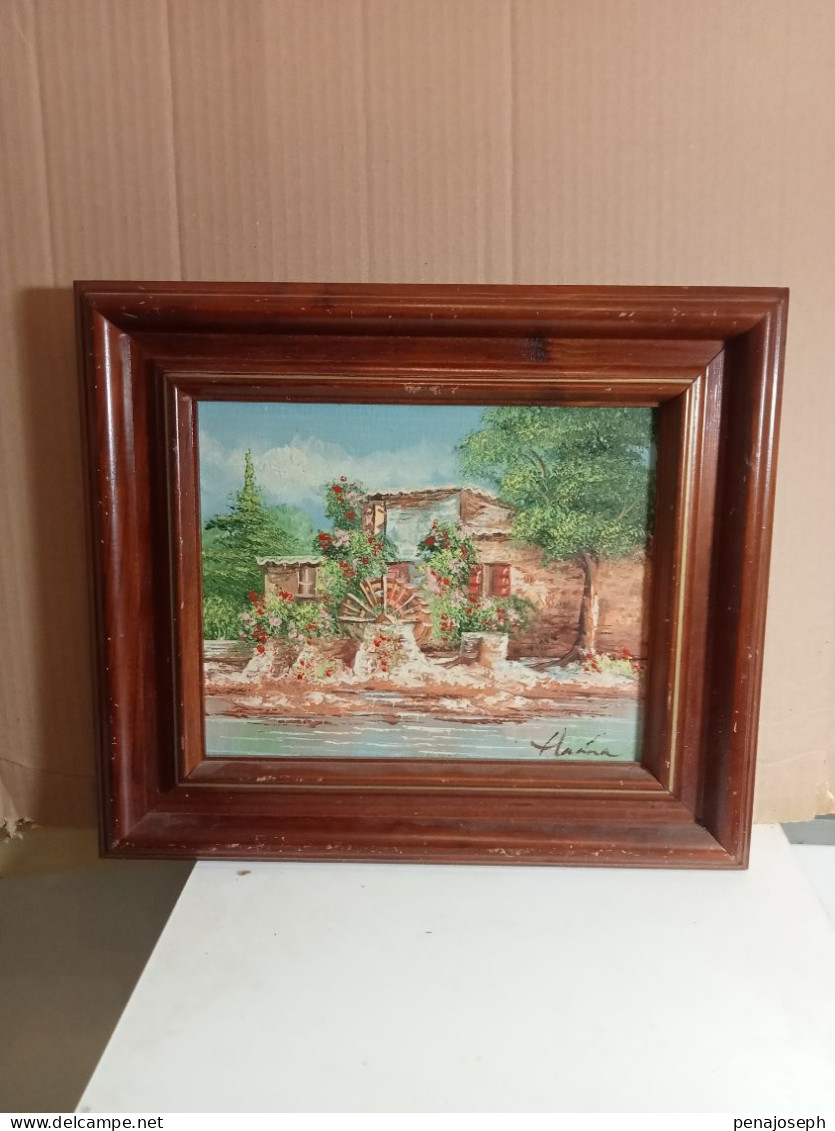 Tableau Ancien Peinture à Huile Signé, Moulin 37 Cm X 32 Cm - Huiles