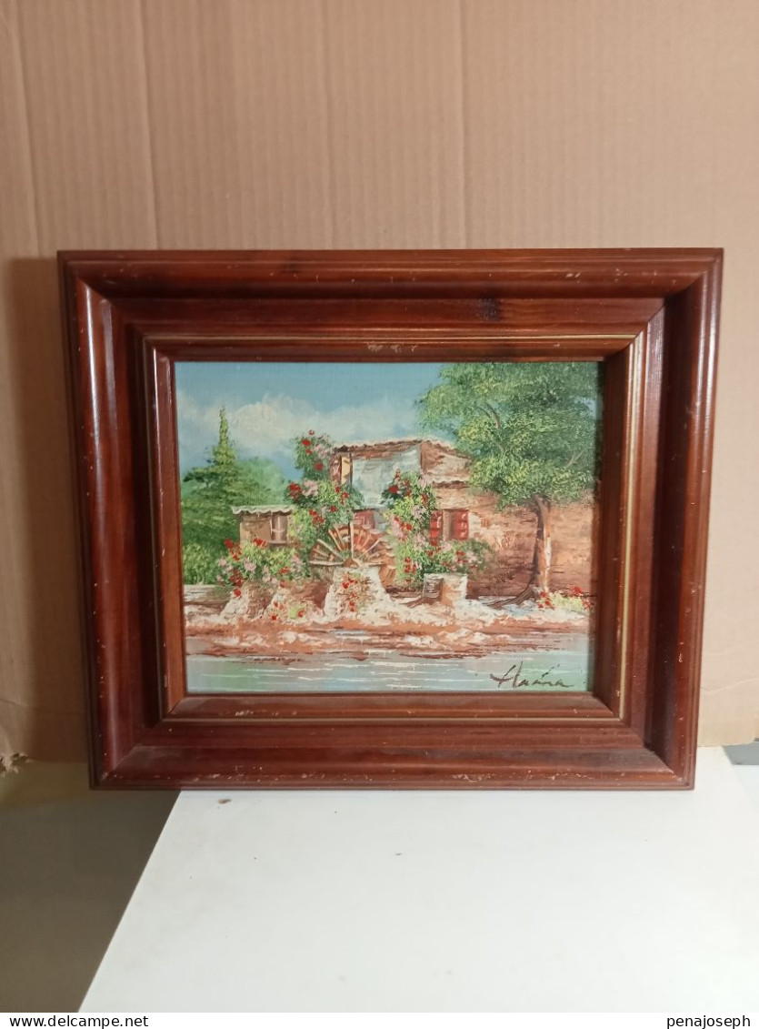 Tableau Ancien Peinture à Huile Signé, Moulin 37 Cm X 32 Cm - Huiles