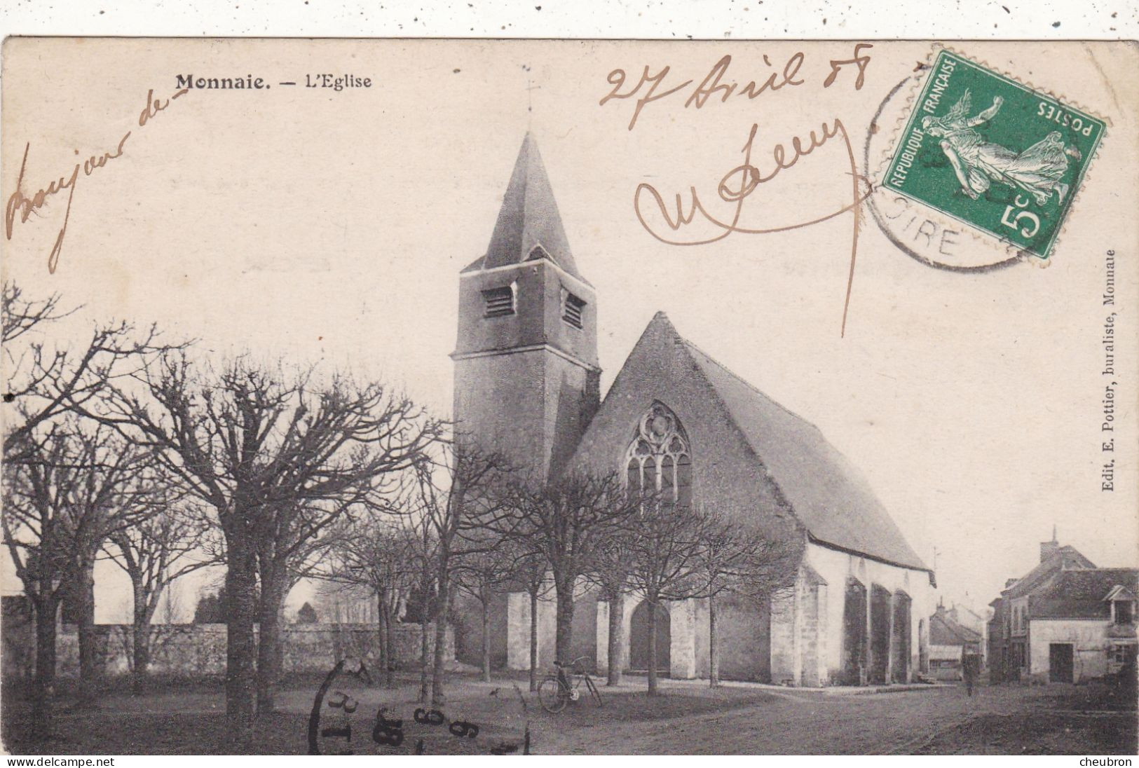 37. MONNAIE. CPA.  L'EGLISE. ANNEE 1908 + TEXTE - Monnaie