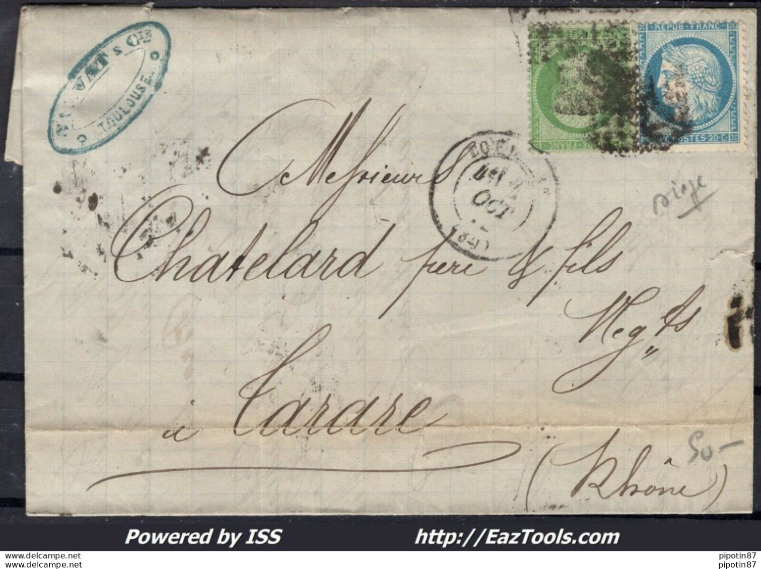 FRANCE N°20+37 SUR LETTRE POUR TARARE GC 3982 TOULOUSE + CAD DU 05/10/1871 - 1870 Asedio De Paris