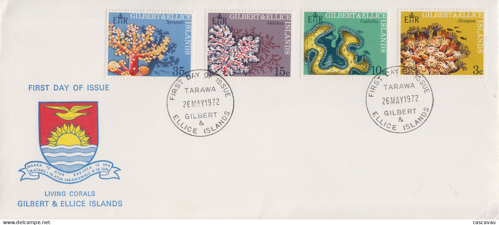 Enveloppe  FDC  1er  Jour   GILBERT  &  ELLICE   ISLANDS     Coraux    1972 - Otros - Oceanía