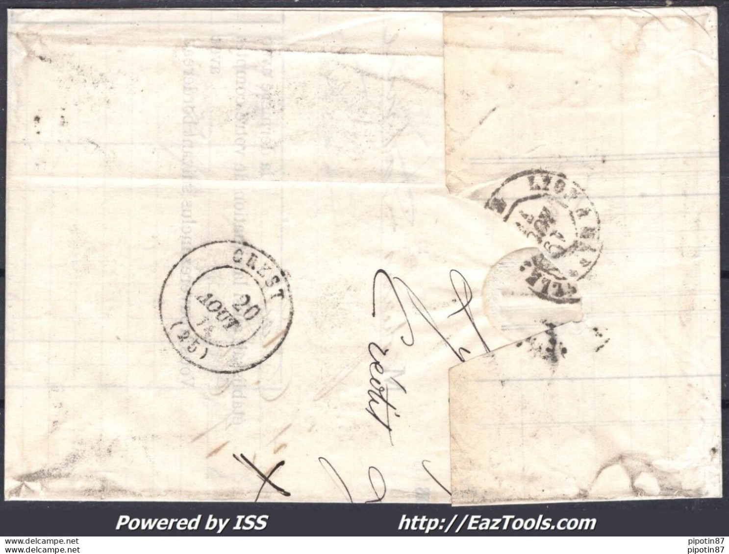 FRANCE N°38+57 SUR LETTRE GC 6316 LYON LES TERREAUX RHONE + CAD DU 19/08/1874 - 1871-1875 Ceres