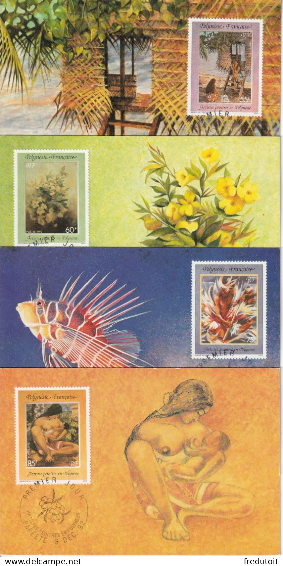 POLYNESIE - Cartes Maximum - N°422/5 (1992) : Tableaux - Tarjetas – Máxima