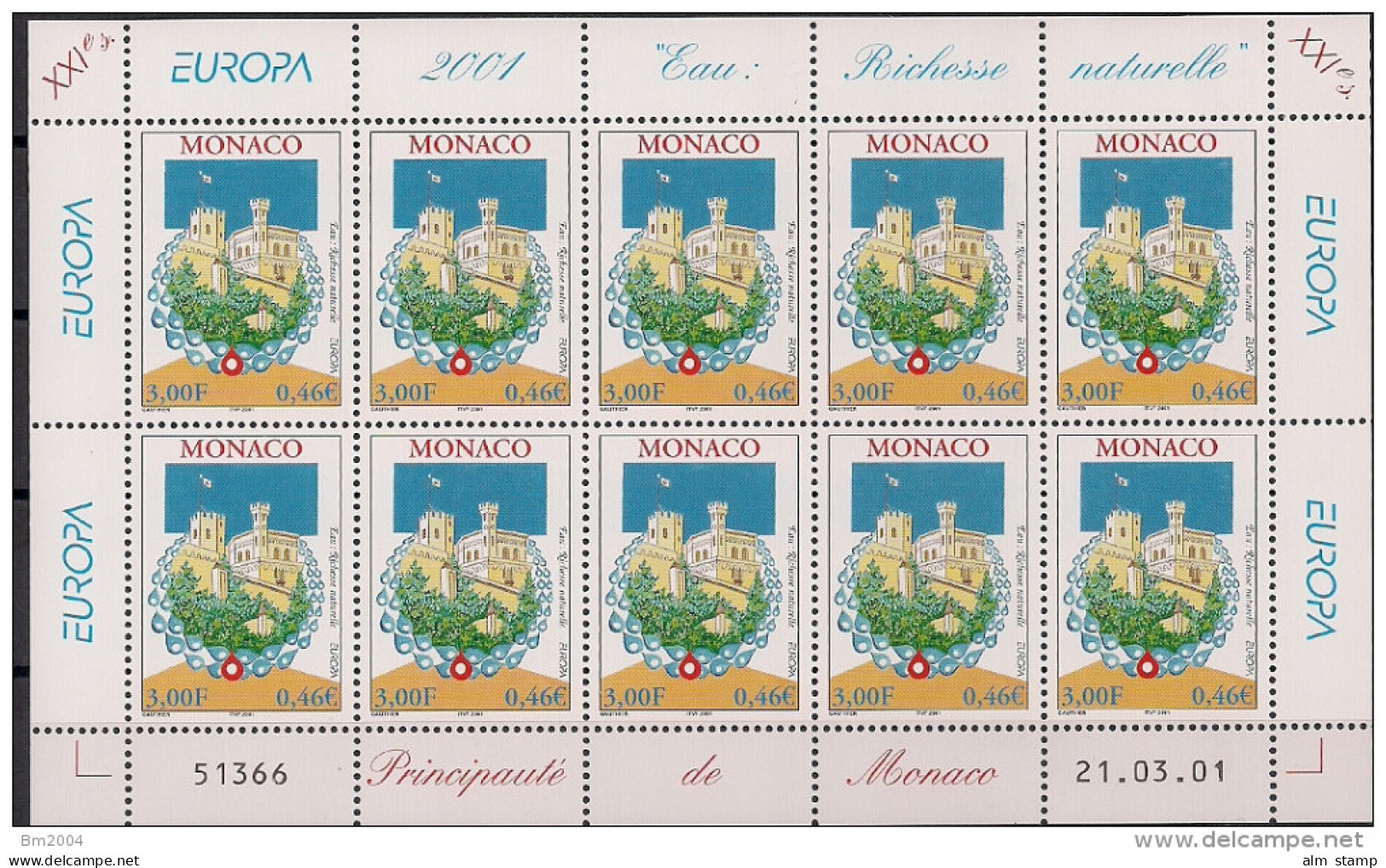 2001 Monaco     Yv.  2298-9  Mi.  2550-1 **MNH    Sheet  Europa - 2001