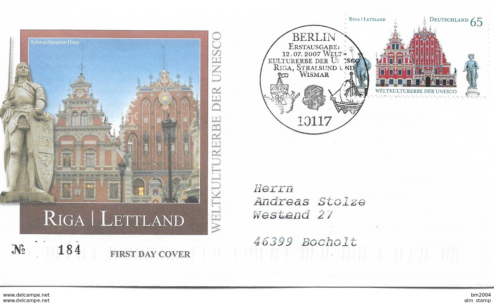 2007  Deutschland  Mi. 2614-5 + Lettland  702-3 FDC  UNESCO-Welterbe : Stralsund  + Riga - Joint Issues