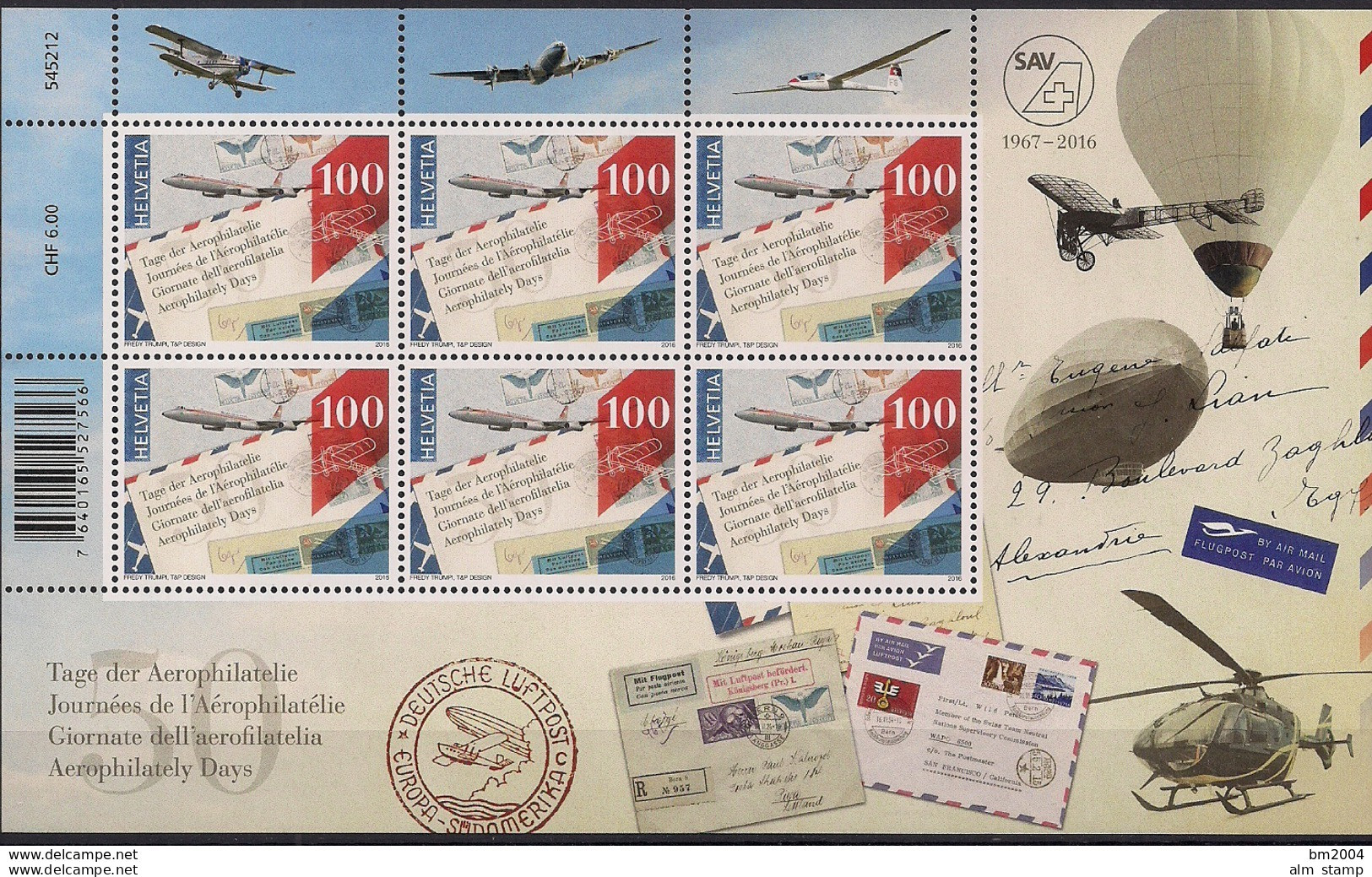 2016 Schweiz Mi. 2459**MNH    50 Jahre &bdquo;Tage Der Aerophilatelie - Unused Stamps
