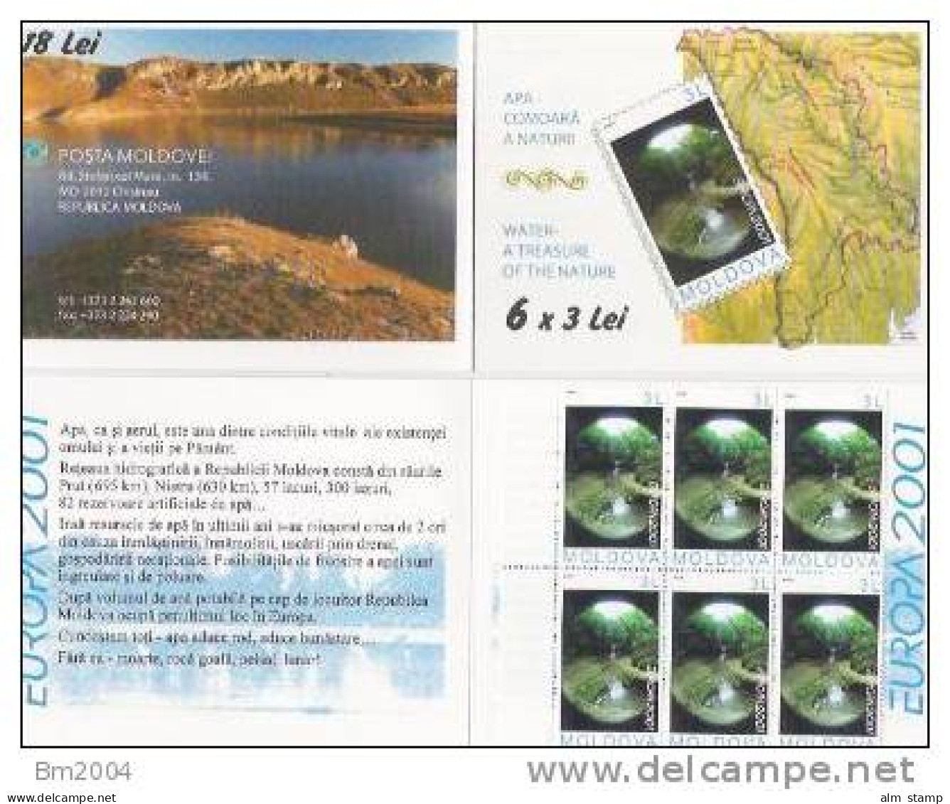 2001 Monldau Moldova Mi. MH 0-4 **MNH Carnet  Europa: Lebensspender Wasser - 2001