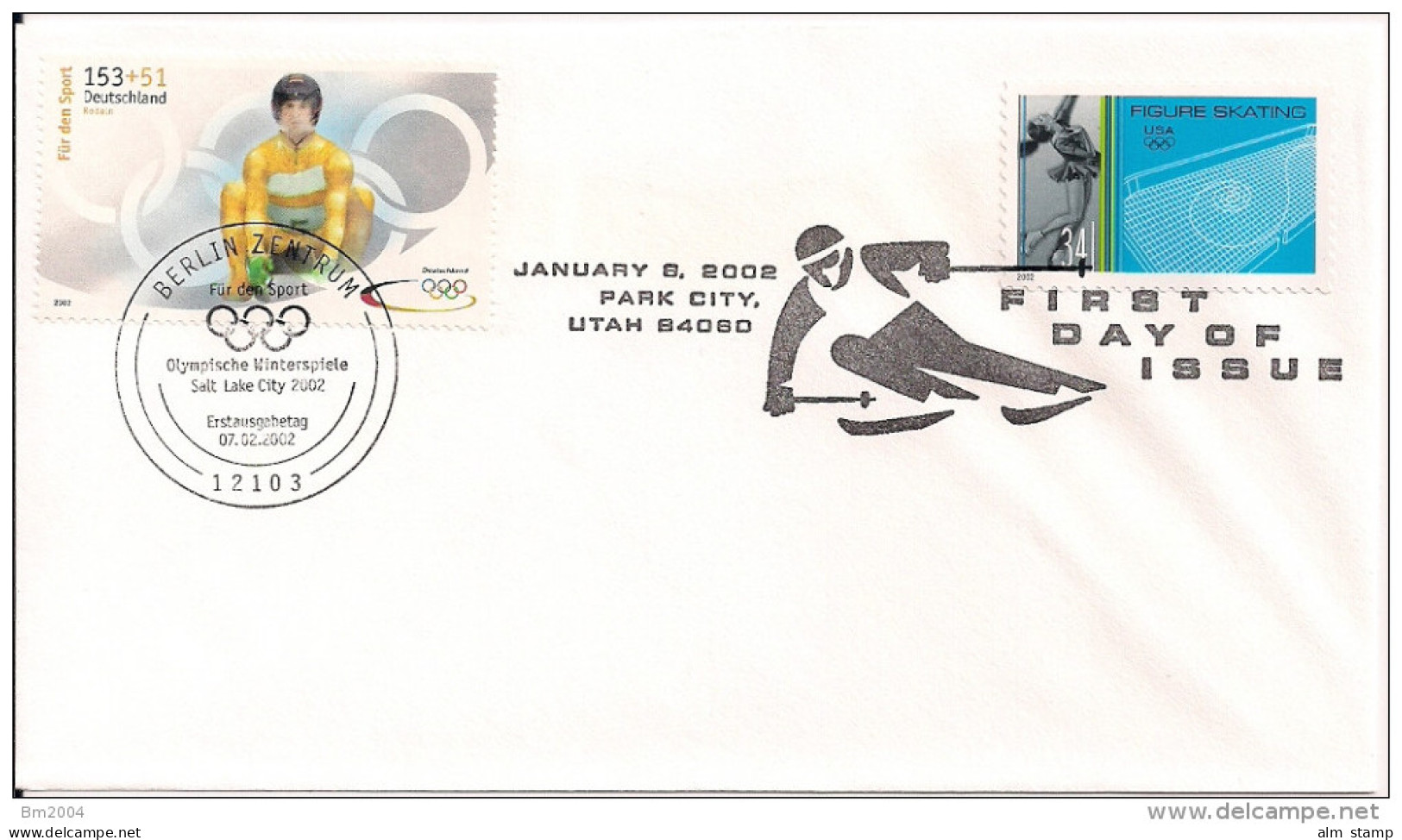 2002 Deutschland Allem. Fed.   Mi 2240  Rodeln + USA  Figure Skating FDC - Winter 2002: Salt Lake City