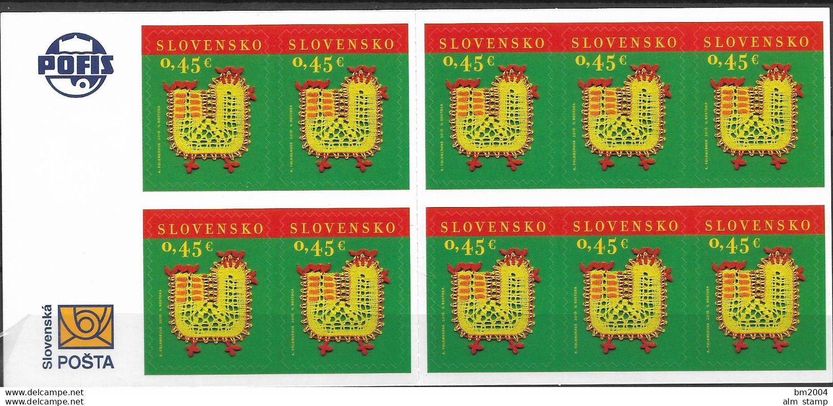 2016 Slowakei Mi. MH 84**MNH  Ostern :  Huhn Aus Geklöppelter Spitze - Neufs