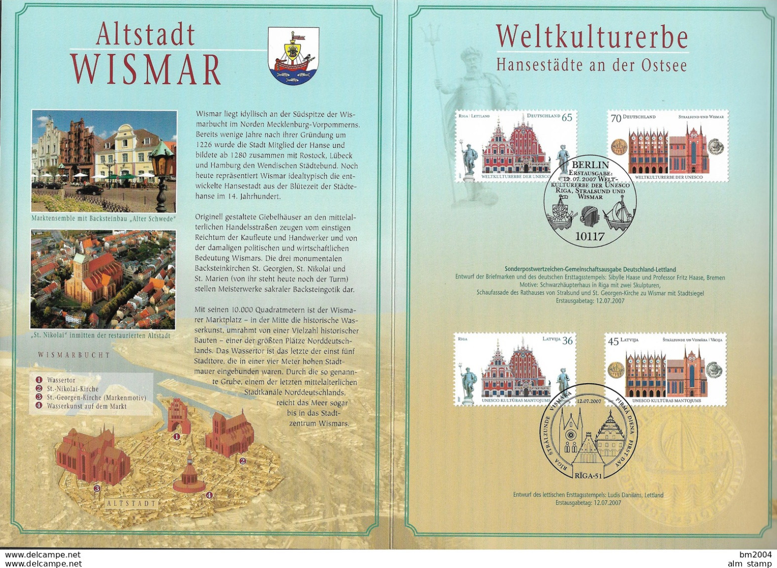 2007 Deutschland Mi. 2614-5   + Lettland 702-3 Used  In Faltkarte  UNESCO-Welterbe Wismark / Riga - Joint Issues